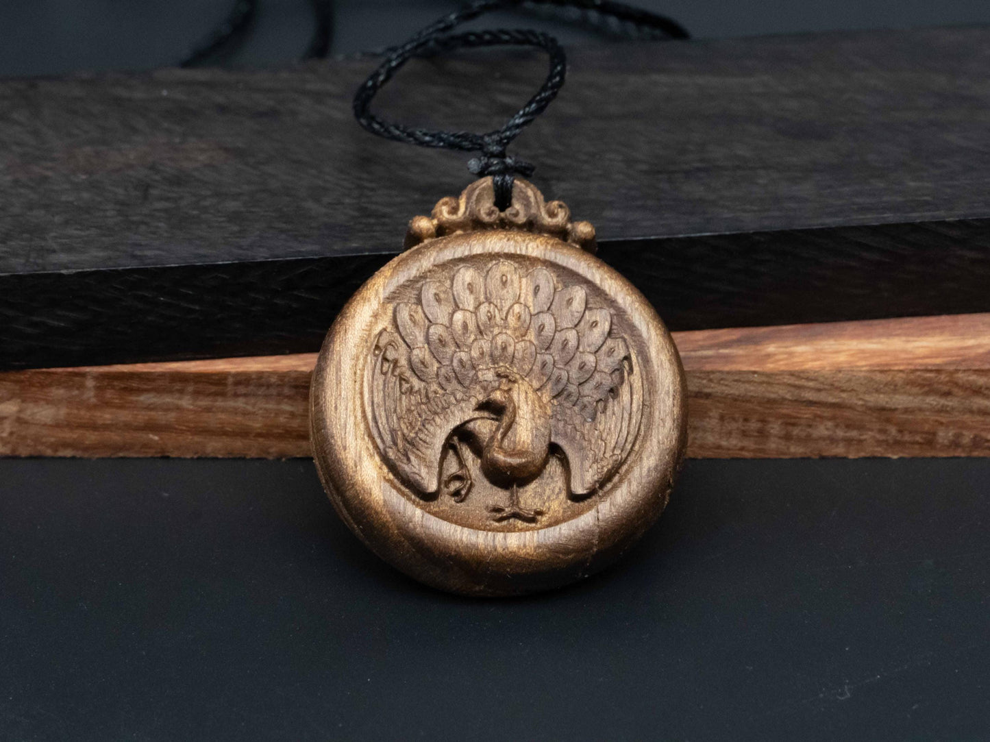 Peacock Pendant Necklace,wood carving,wooden pendant, Black Walnut wood , Carved Wooden Jewelry,Gift for Wife, Daughter, Nature Inspired