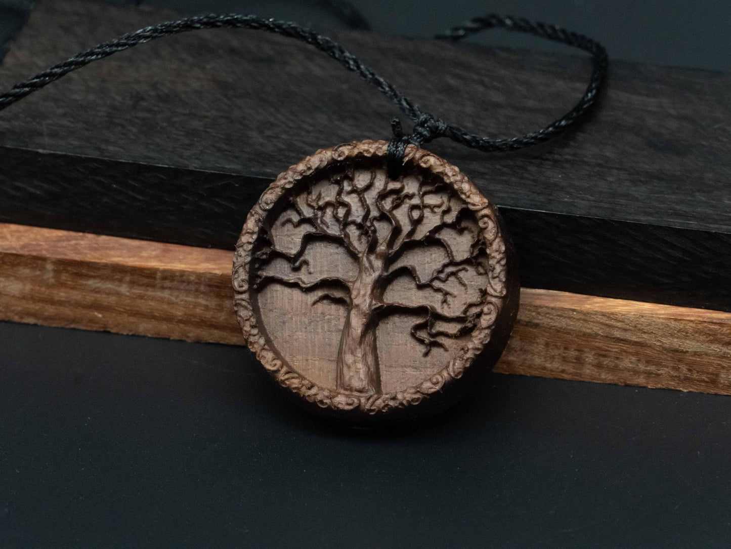 Tree of Life Necklace , Wooden Pendant in Black Walnut or Cherry Wood ,Symbolic Jewelry Gift for Nature Lovers & Meaningful Connections