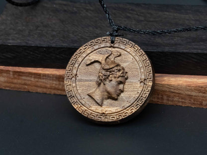 Perseus Wooden Necklace,wooden pendant,wood carving,Black Walnut ,Cherry Wood Pendant ,ncient Greek Mythology Jewelry,