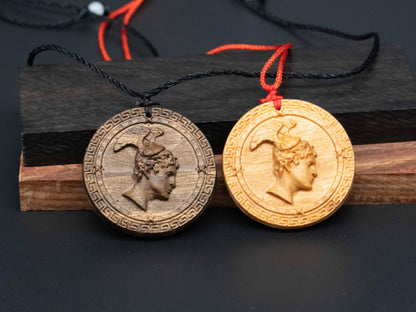 Perseus Wooden Necklace,wooden pendant,wood carving,Black Walnut ,Cherry Wood Pendant ,ncient Greek Mythology Jewelry,