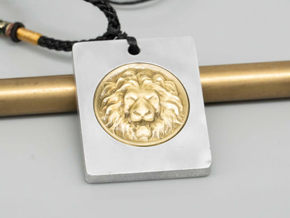 Lion Head Pendant Necklace – Vintage Brass Relief Inlaid on Aluminum| Perfect Gift for Him | Metal Pendant Jewelry for Boyfriend