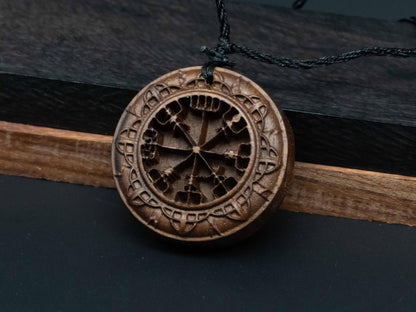 Viking Necklace,Wood Pendant,wooden carving,Black Walnut wood, Cherry wood, Viking Relief Design,Unique Nordic Jewelry