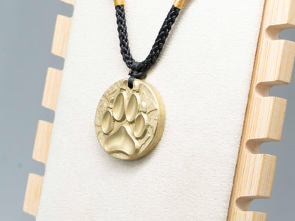 Vintage Brass Wolf Track Necklace - Animal Footprint Pendant Jewelry | Nature-Inspired Brass Pendant | Wolf Necklace for Wildlife Lovers