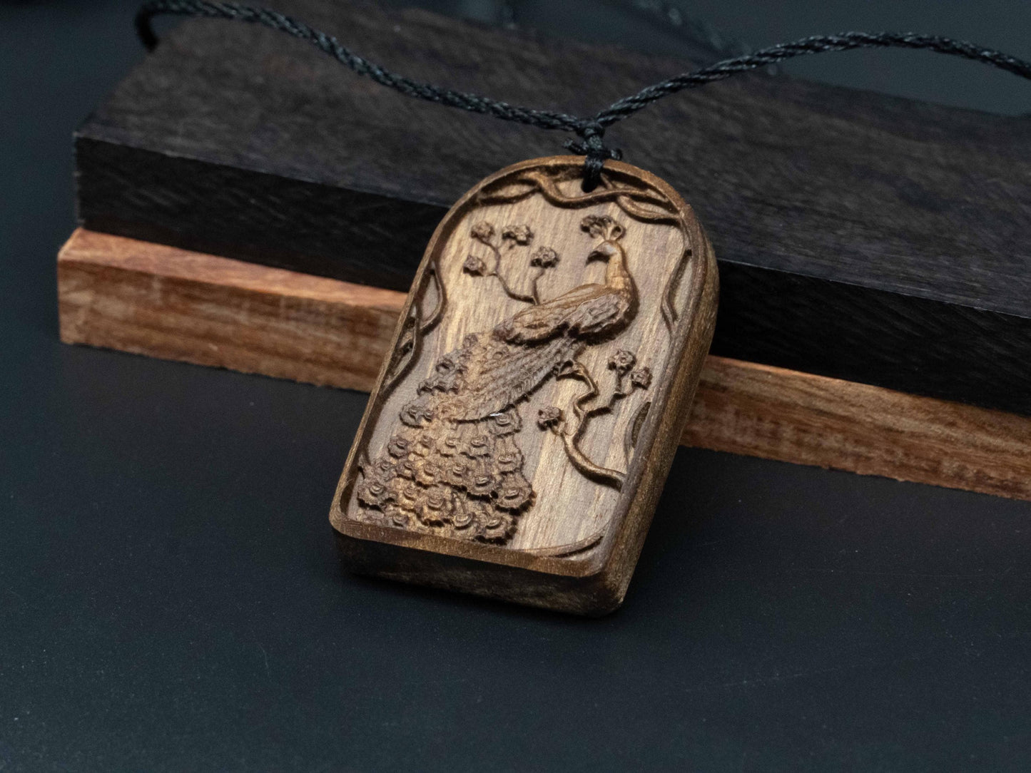 Peacock jewelry,peacock pendant,wood carving,wooden pendant,peacock necklace,black walnut wood,cherry wood,gift for her,gift for daughter