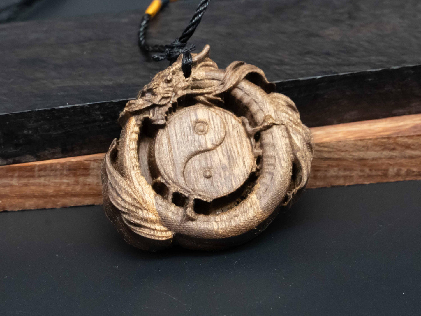 wooden dragon,Tai Chi  pendant,Taoism,yin yang necklace,wooden dragon pendant,Dragon circle,wood carving,carve pendant,carve dragon pendant