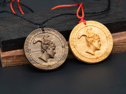 Perseus Wooden Necklace,wooden pendant,wood carving,Black Walnut ,Cherry Wood Pendant ,ncient Greek Mythology Jewelry,