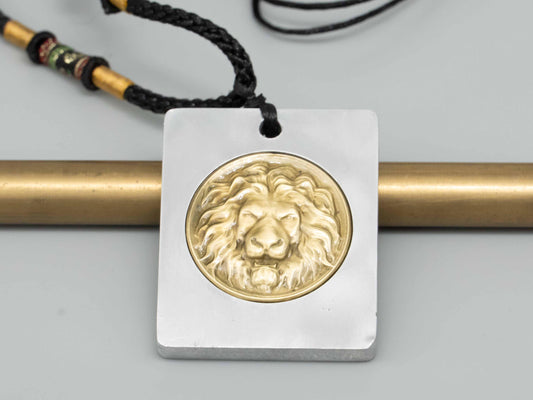 Lion Head Pendant Necklace – Vintage Brass Relief Inlaid on Aluminum| Perfect Gift for Him | Metal Pendant Jewelry for Boyfriend