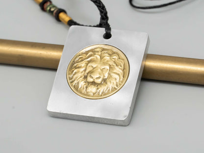 Lion Head Pendant Necklace – Vintage Brass Relief Inlaid on Aluminum| Perfect Gift for Him | Metal Pendant Jewelry for Boyfriend