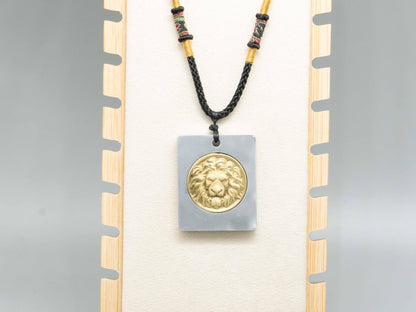 Lion Head Pendant Necklace – Vintage Brass Relief Inlaid on Aluminum| Perfect Gift for Him | Metal Pendant Jewelry for Boyfriend