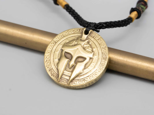 Vintage Brass Gladiator Pendant Necklace – Spartacus Helmet Design, Roman Gladiator Jewelry, Unique Gift for Him or History Enthusiasts