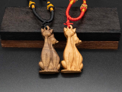 animal jewelry gift,wooden cat,cat pendant,cat necklace,wood carving,carve pendant,carve cat pendant,carve wooden pendant