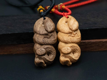 2025 year of snake,snake necklace,wood snake pendant,wood carving,,carve wooden pendant,year of snake,symbolize Transformation and Rebirth