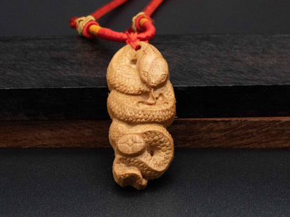 2025 year of snake,snake necklace,wood snake pendant,wood carving,,carve wooden pendant,year of snake,symbolize Transformation and Rebirth