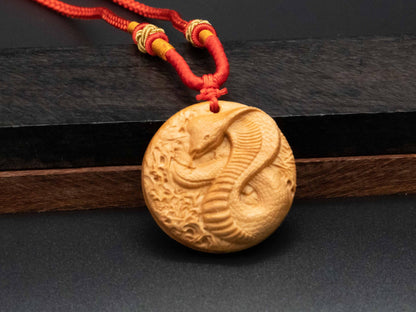 2025 Year of the Snake,King Cobra Wooden Pendant Necklace , Zodiac Gift,wood carving,animal jewlery gift,zodiac sign,carve wood,Zodiac Gift