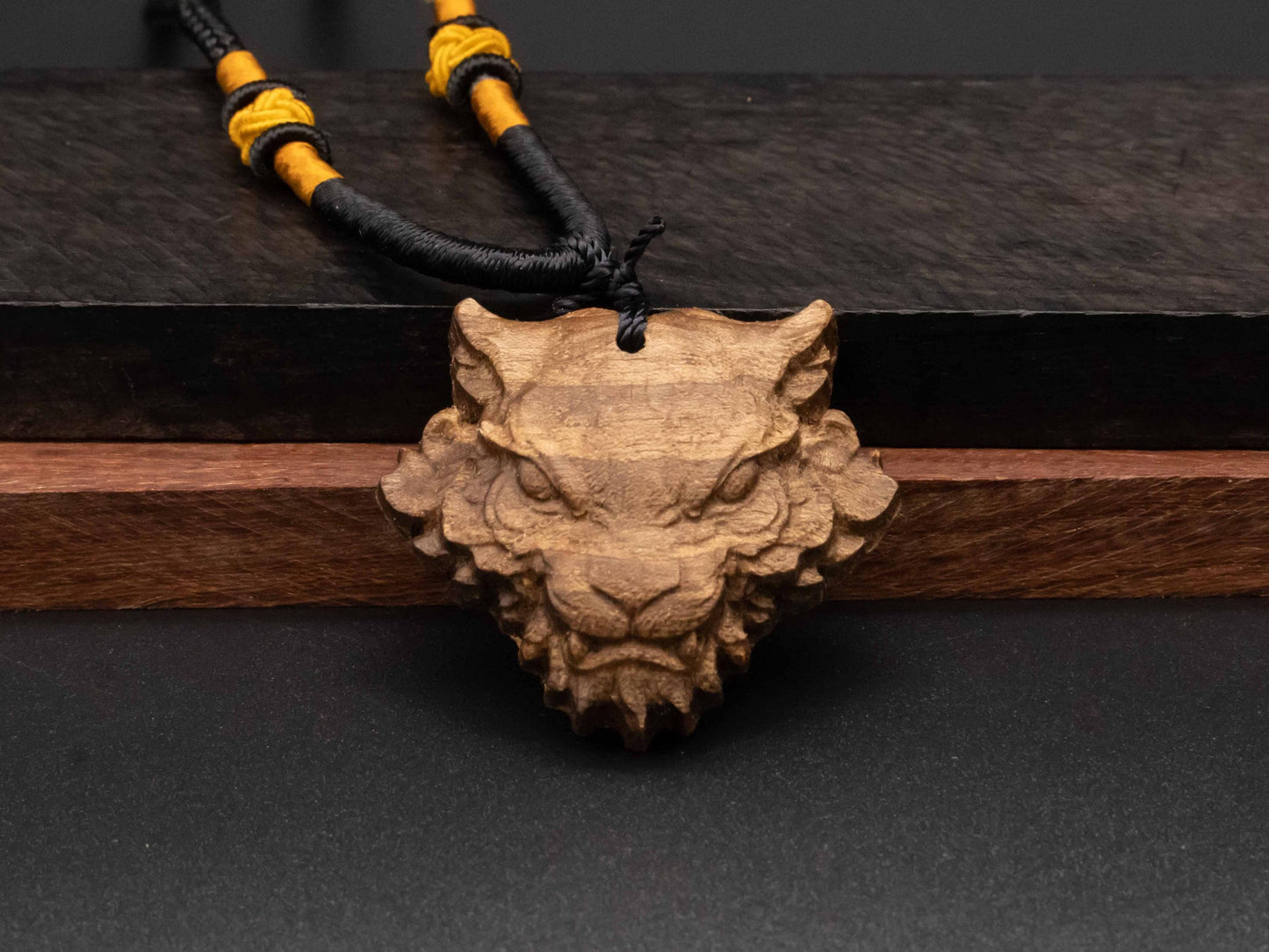 tiger head necklace,wood pendant,wood carving,engraved necklace,mens necklace,animal necklace,cherry wood tiger necklace,tiger monster