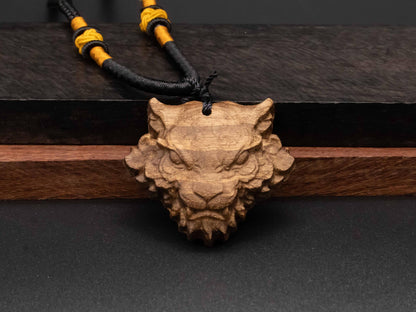 tiger head necklace,wood pendant,wood carving,engraved necklace,mens necklace,animal necklace,cherry wood tiger necklace,tiger monster