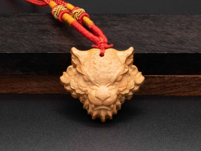 tiger head necklace,wood pendant,wood carving,engraved necklace,mens necklace,animal necklace,cherry wood tiger necklace,tiger monster