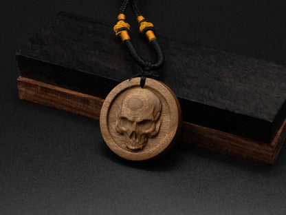 skull pendant, skull necklace, wooden skull, black walnut wood, cherry wood, wood carving, wood pendant,carve wood,carve pendant