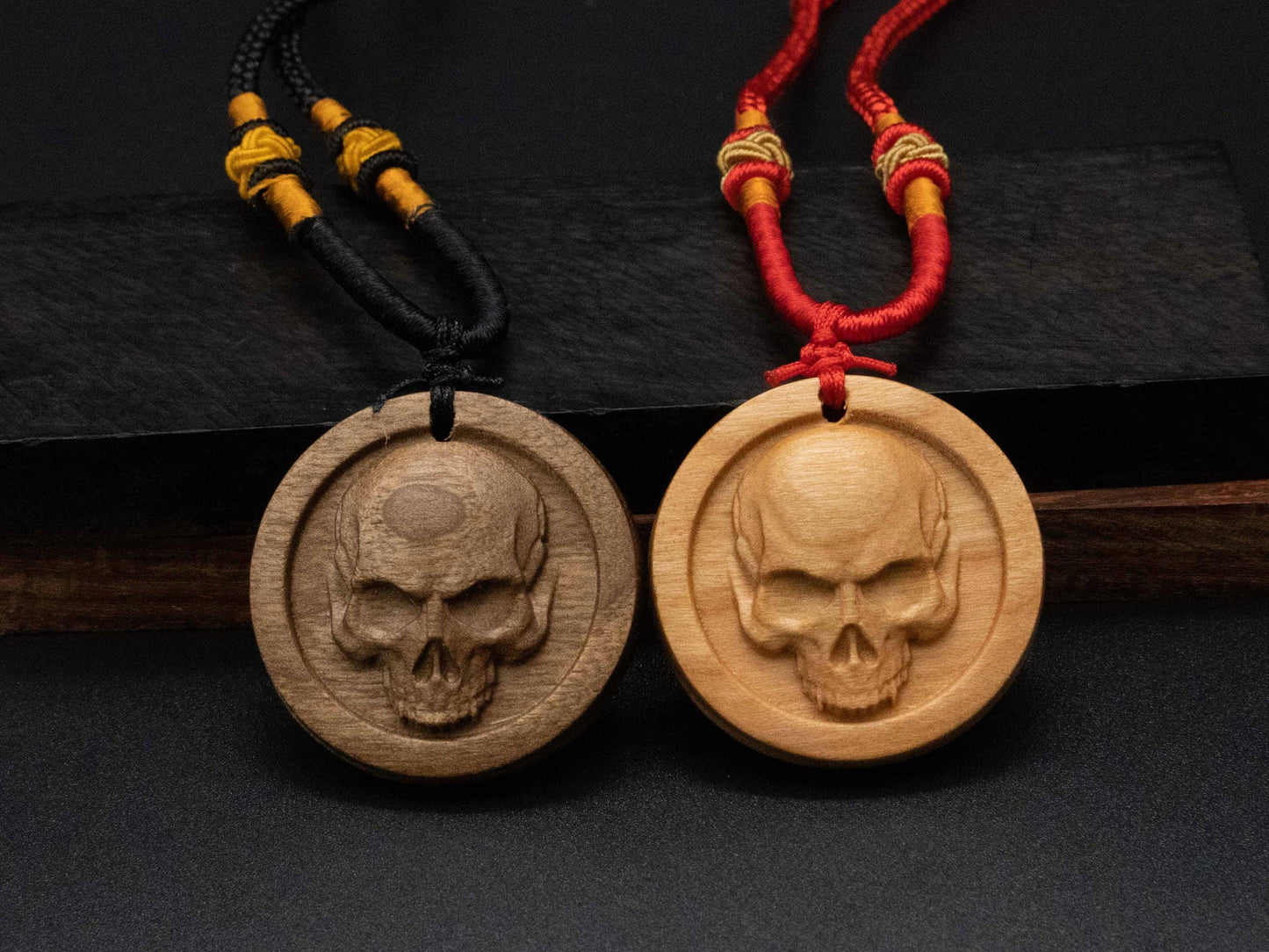 skull pendant, skull necklace, wooden skull, black walnut wood, cherry wood, wood carving, wood pendant,carve wood,carve pendant