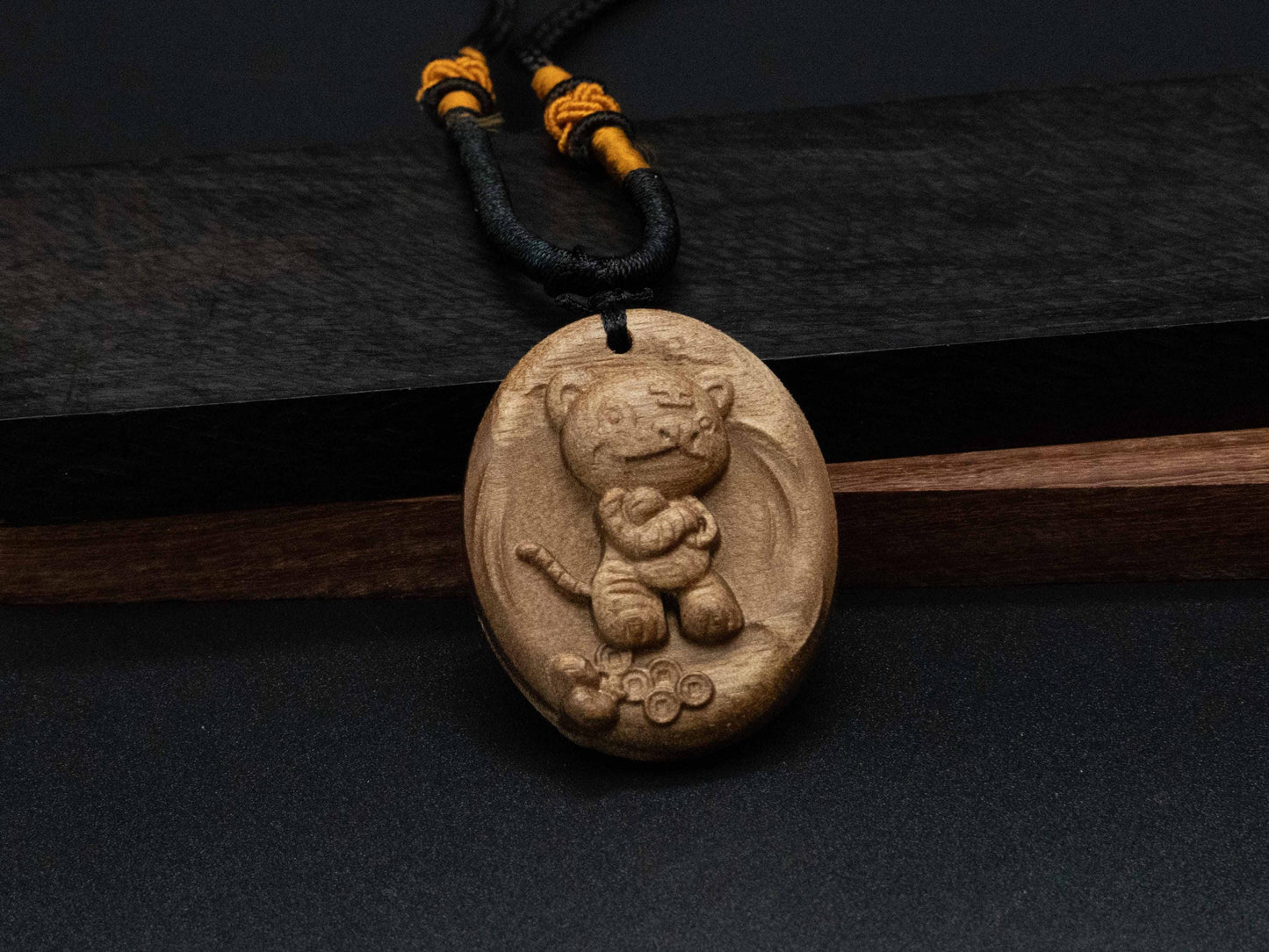 tiger necklace,cute tiger pendant,wood pendant,engraved necklace,black walnut wood,cherry wood,animal necklace,wood carving,tiger necklace