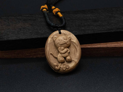 tiger necklace,cute tiger pendant,wood pendant,engraved necklace,black walnut wood,cherry wood,animal necklace,wood carving,tiger necklace