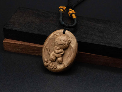 tiger necklace,cute tiger pendant,wood pendant,engraved necklace,black walnut wood,cherry wood,animal necklace,wood carving,tiger necklace