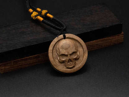 skull pendant, skull necklace, wooden skull, black walnut wood, cherry wood, wood carving, wood pendant,carve wood,carve pendant