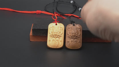 Monster head pendand,wood carving,monster head relief,Lion head necklace,carve wooden pendant,carve pendant,carve wood