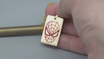 Solid brass necklace,spider man necklace,engraved pendant,brass pendant,spider pendant,engraved necklace,Engraved tag