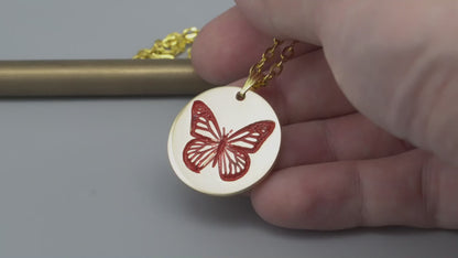 Solid brass necklace,butterfly necklace,engraved pendant,brass pendant,spider pendant,engraved necklace,Engraved tag